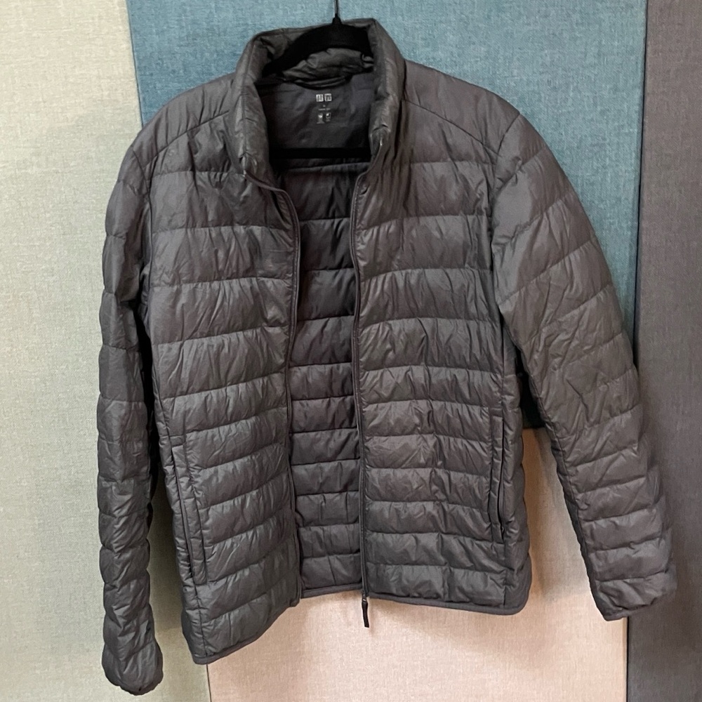 Lightweight Gray Uniqlo Puffer Heattech Parka Coat